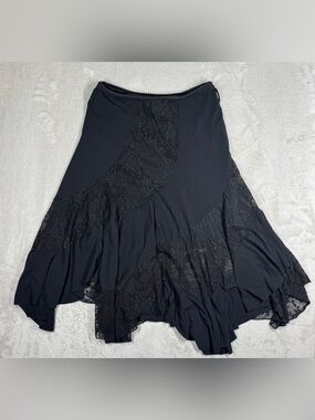 Y2K Nana Baila Paris Black Floral Lace Asymmetrical Fairycore Whimsical Skirt XS